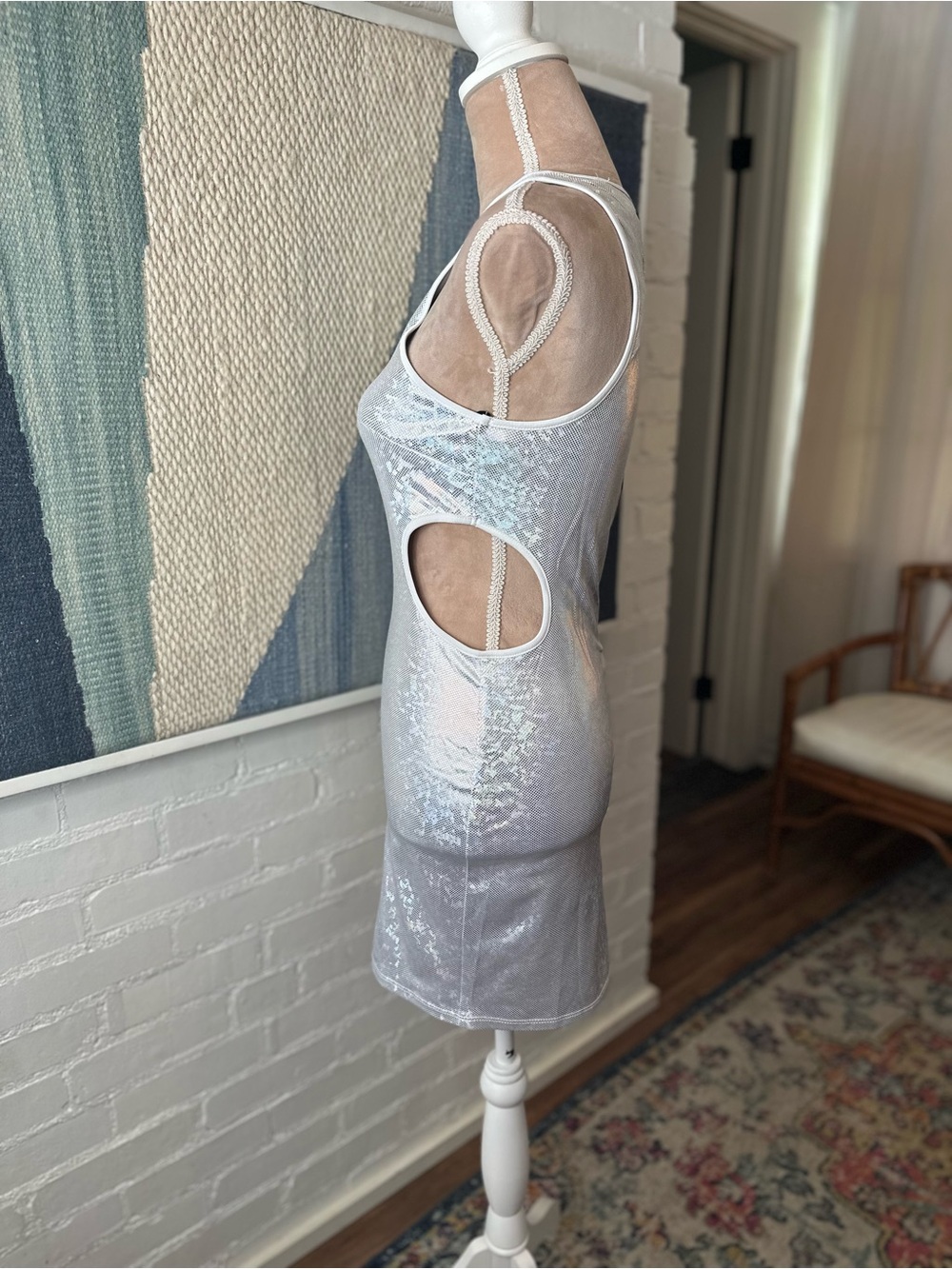 NWT Forever 21 Cut Out White Shimmer Bodycon Dress - Picture 6 of 12